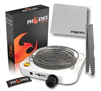 PHOENIX - Hornillo Cachimba Electrico Shisha con Rejilla Carbones para Cachimba - Cocina Electrica Portatil Cocina Camping o Hornillo Electrico Portatil - Placa Electrica Portatil (CON GRILL) (BLANCO)