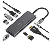 Phoenix Hubs Tipo C Aluminio, USB 3.0, Lector Tarjetas, PD, Compatible con MacBook Air, Pro, iPad, Tablets y Ordenador Portátil Tipo C (9 en 1)