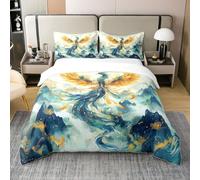 Phoenix Juego de ropa de cama 100% algodón 135 x 200, funda nórdica de animales mágicos de pájaro degradado, funda de edredón oriental misteriosa, funda nórdica exótica de acuarela de pintura china