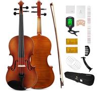 Phoenix Kit de violín 4/4 para principiantes con arco de palisandro, cuerdas y puente (nivel básico)