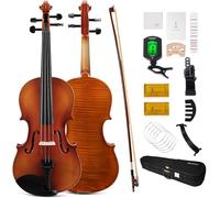 PHOENIX Kit de violín 4/4 de tamaño completo, juego de violín para principiantes, adultos, estudiantes, con arco de palisandro, cuerdas adicionales y puente (nivel básico, completo)