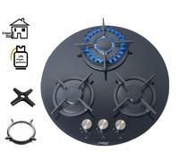 Phönix PG-603RT Placa De Gas 3 Quemadores Empotrable Redonda Vidrio 48 cm