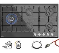 Phönix PG-905L Encimera de Gas Empotrable Cristal Cocina 5 Fogones Autark