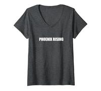 Phoenix Rising Camiseta Cuello V, Mujer, Jaspeado Oscuro, XXL