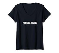 Phoenix Rising Camiseta Cuello V, Mujer, Negro, L