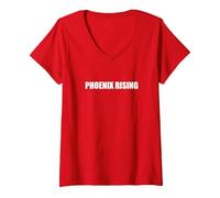 Phoenix Rising Camiseta Cuello V, Mujer, Rojo, M