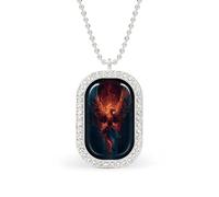 Phoenix Rising from Fire - Collar con colgante rectangular de plata para mujer, joyería de aleación, llavero con etiqueta
