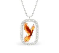 Phoenix Rising from Flames - Collar con colgante rectangular de plata para mujer, joyería de aleación, llavero con etiqueta