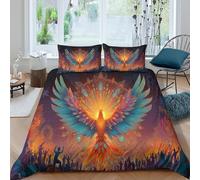 Phoenix Rising from Flames, Mandala and Tribal Patterns Juego De Ropa De Cama, 3D con Impresión Funda Nórdica De Microfibra con Cierre De para Niñas Y Niños Double（200x200cm）