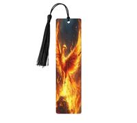 Phoenix Rising From Flames - Marcapáginas de madera de fresno dorado con borlas, letrero de madera para manualidades, marcadores de libros para lectores amantes de los libros