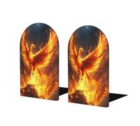 Phoenix Rising From Flames - Sujetalibros de madera para estantes, 2 unidades, organizador de madera para bibliotecas de oficina en casa
