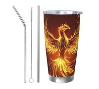 Phoenix Rising - Vaso térmico con 2 popotes y tapa, soporte térmico para coche, 20 onzas, vaso aislado de acero inoxidable, taza de café de viaje para bebidas frías y calientes