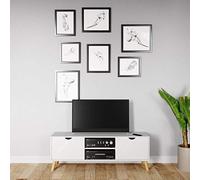 Phoenix Scandi Mueble bajo con 2 estantes y 2 Puertas con de Suave y massivholzfüssen, Fibra de Madera de Densidad Media, Lacado, Color Blanco Mate, Natural, 145 x 51 x 45