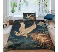 Phoenix, with A Long Tail, Flies Across The Night Sky Juego De Ropa De Cama, Funda Nórdica De Impresión 3D Microfibra para Niño Niña Single（135x200cm）