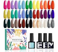 Phoenixy 21 Colores Pintauñas Semipermanentes con Base Top Coat Brillante y Mate 24PCS Esmalte Semipermanente para Uñas con Amarillo Verde Azul Kit de Esmaltes Uñas Semipermanentes