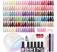 Phoenixy 45 Colores Kit Uñas Semipermanentes con 48 W Lámpara U V/LED Uñas Semipermanentes Kit Completo con 2 Base y 3 Top Coat Kit Manicura Semipermanente Regalos Navideños