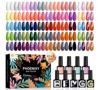 Phoenixy 50Pcs Pintauñas Semipermanentes 45 Colore Esmalte Semipermanente para Uñas con 5 Base Top Coat Brillante Mate Glitter Golden Kit de Uñas Semipermanentes