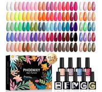 Phoenixy 50PCS Pintauñas Semipermanentes 45 Colores Esmaltes Semipermanentes para Uñas con 1 Base y 4 Top Coat Brillante Mate Glitter y Golden Kit de Uñas Semipermanentes