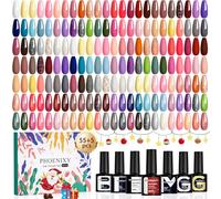 Phoenixy 60PCS Pintauñas Semipermanentes 55 Colores Esmaltes Semipermanentes para Uñas con Base y Top Coat Brillante Mate Glitter y Golden Kit Uñas Semipermanentes Profesional