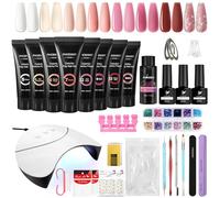 Phoenixy Gel de Extensión de Uñas Completo Set, 8 Colores 15 ML Kit Uñas de Gel con 36W U V/LED Lámpara, Base Top Coat Brillante y Mate Regalos de Nail Art para Principiantes