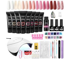 Phoenixy Gel de Extensión de Uñas Completo Set, 8 Colores 15 ML Kit Uñas de Gel con 36W U V/LED Lámpara, Base Top Coat Brillante y Mate Regalos de Nail Art para Principiantes