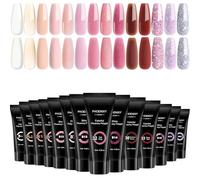 Phoenixy Kit Gel de Extensión de Uñas 14 Colores 15ML Poly Nail Extensión Gel Rosa Marrón Plata Destello Kit Uñas de Gel Kit de Manicura para Principiantes