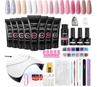 PHOENIXY Kit Uñas de Gel, 8 Colores Poly Nail Extension Gel Set con Lampara de Uñas Glossy Matte Top Coat, Kit Uñas para Principiantes DIY Arte de Manicura en Casa Regalos Femeninos