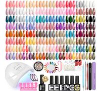Phoenixy Kit Uñas Semipermanentes, 54 Colores Uñas Semipermanentes Kit Completo con 48W Lampara U V Kit Manicura Semipermanente con Base Top Coat Brillante Mate Glitter Dorado Regalo Para Damas