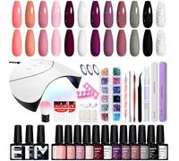 Phoenixy Uñas Semipermanentes Kit Completo 12 Colores Kit Uñas Semipermanentes con 36W U V/LED Lámpara de Uñas Base y Top Coat Kit de Nail Art para Principiantes