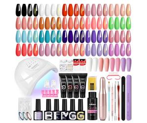Phoenixy Uñas Semipermanentes Kit Completo con 48W LED Lámpara y Torno para Uñas 20 Colores Esmaltes Semipermanente + 4 Gel de Extensión de Uñas Kit de Manicura para Principiantes