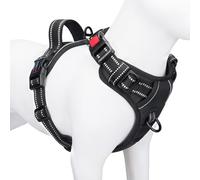 PHOEPET Arnés ajustable para perro, sin tirones, para pasear diariamente, con hebilla en el cuello y tiras reflectantes, mango de control para perros pequeños, medianos y grandes (negro, M)