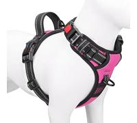 PHOEPET Arnés ajustable para perro, sin tirones, para pasear diariamente, con hebilla en el cuello y tiras reflectantes, asa de control para perros pequeños, medianos y grandes (rosa, M)