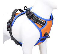 PHOEPET Arnés antitirones para perros pequeños, 2019, chaleco reflectante ajustable, clip frontal y asa, 2 anillos metálicos, 3 hebillas, fácil de poner y quitar, naranja, S