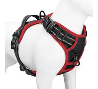 PHOEPET Arnés de seguridad ajustable para perros medianos y grandes con asa acolchada y arnés reflectante para perros, fácil de controlar para el paseo diario (negro, M)