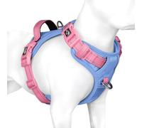 PHOEPET Arnés No Pull Reflectante para Perros con Mango Suave - Chaleco de Entrenamiento para Pequeños, Medianos y Grandes (Base Azul Bebé y Correa Rosa, M)