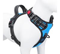 PHOEPET Arnés para Perro sin tirones, Chaleco Reflectante Mediano con Clip Frontal con asa, 2 Anillos de Metal Ajustables, 3 Hebillas, [fácil de Poner y Quitar] (M, Azul)