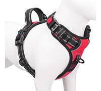 PHOEPET Arnés para Perros sin tirón para Perros pequeños, Chaleco Reflectante con Clip Frontal Ajustable con asa, 2 Anillos de Metal, 3 Hebillas [fácil de Poner y Quitar] (S, Rojo)