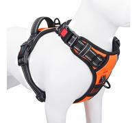 PHOEPET Arnés Reflectante para Perro para Raza Grande, Ajustable, sin tirones, con asa, 2 Anillos de Metal, 3 Hebillas [fácil de Poner y Quitar] (XL, Naranja)