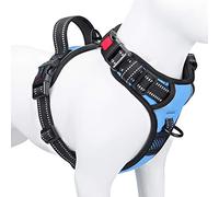 PHOEPET No Pull Dog Harness 3M Reflective Adjustable Vest with a Training Handle, Name ID Pocket, 2 Metal Leash Hooks, 3 Snap Buckles [Easy to Put on & Take Off](XL, Baby Blue)