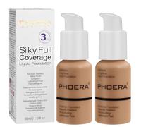 PHOERA Base de maquillaje, corrector de maquillaje, cobertura completa, suero antiedad hidratante con acabado mate natural ligero (2 unidades, 106 - cálido sol)