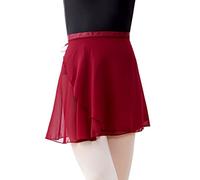 Phoeswan Faldas de baile para mujeres y niñas, falda cruzada de gasa de ballet con lazos, Borgoña, X-Large