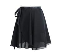 Phoeswan Faldas de baile para mujeres y niñas, falda cruzada de gasa de ballet con lazos, Negro 1, X-Large
