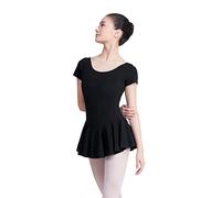 Phoeswan Maillot de baile con falda manga corta para mujer, Negro, Small