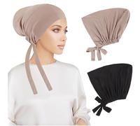 PHOGARY 2 gorras hiyab para mujer, gorra islámica musulmana debajo del hiyab, gorro interior debajo de la bufanda, gorro de hiyab con cierre de lazo en la espalda, color sólido, turbante para mujer,