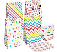 PHOGARY 20 PCS Bolsas Cumpleaños Infantiles, Bolsas de Papel Estilo Punto Rayas, Bolsas Regalo Chuches con 24 PCS Pegatinas, Kraft Bolsa de Fiesta Arco Iris para Cumpleaños Fiestas Navidad
