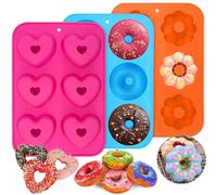 PHOGARY 3 Molde Donuts de Silicona Horno, 6 Cavidades Donut Bandeja Antiadherente para Hornear para hacer galletas, magdalenas, pasteles, bagels, 260 ° C Resistente al Calor, Colores-2