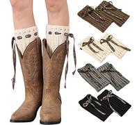 PHOGARY 4 pares de puños cálidos para botas de invierno para mujer, calcetines de punto de ganchillo para Gilrs calentadores de piernas cortas, calcetines para botas de piernas, calentadores de botas regalo de invierno para damas