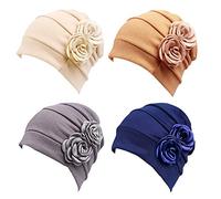 PHOGARY 4 Piezas Turbantes para Mujer, Pañuelos Quimioterapia, Gorros Oncologicos, Pañuelo Cabeza Pelo Largo Verano Turbante para Mujer Cáncer Pérdida De Pelo Estilo Flor Sombreros