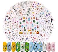 PHOGARY 60 Hojas Pegatinas al Agua para Uñas Florales Calcomanía Decorativas, 3D Stickers Mixto para Mujeres Niñas Uñas de Gel Diseño de Arte - Flor Mariposa Flamenco Hojas Gato
