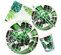 PHOGARY 60 Piezas Hojas Verdes Tropicales, Platos De Papel, Vasos Para Tema Hawaiano, Suministros De Fiesta De Verano Para 10 Invitados